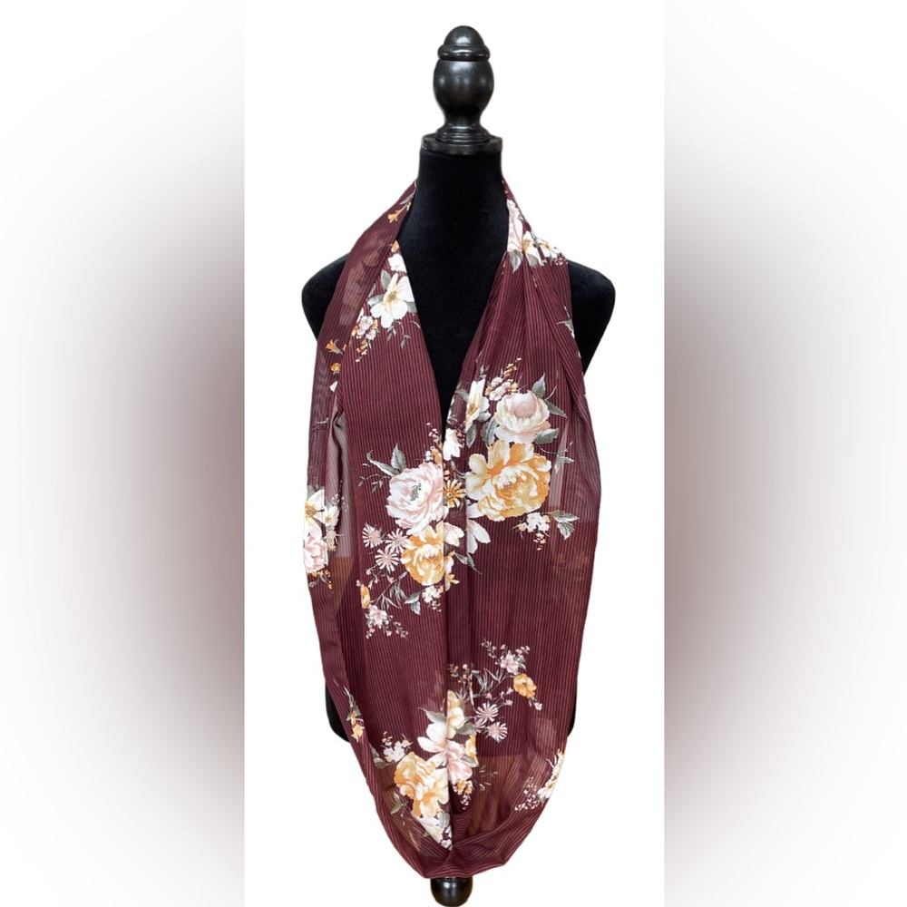 Maroon Floral Infinity Circle Scarf